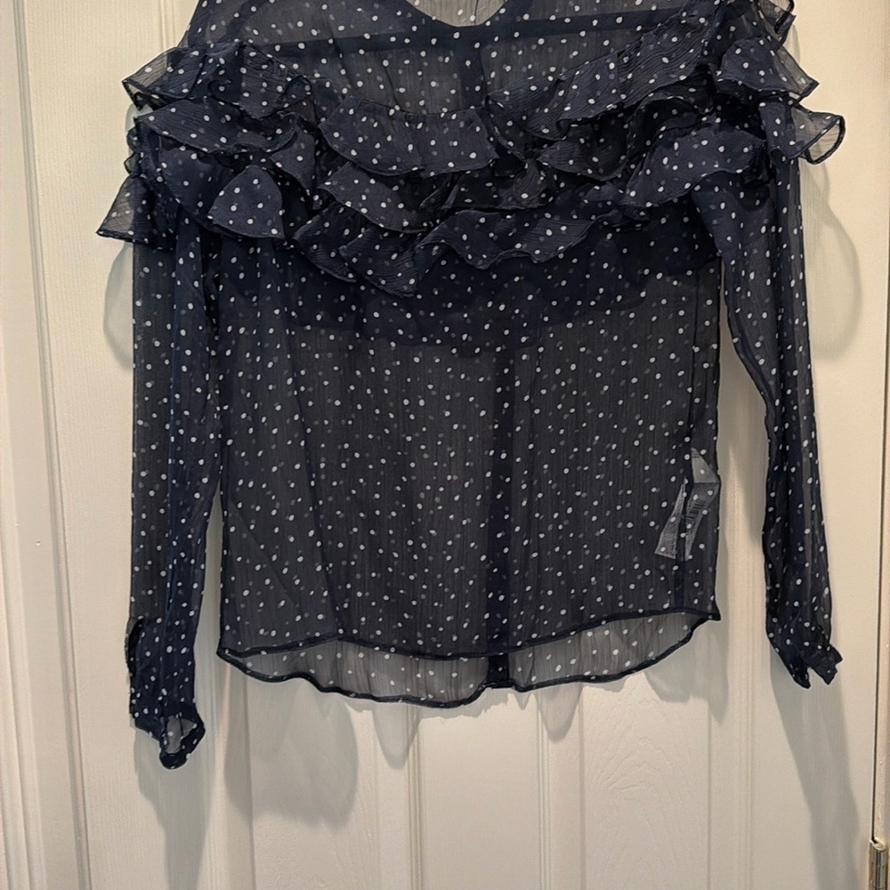 Mango NWT size S Navy Polka Dot Button-Front Blouse